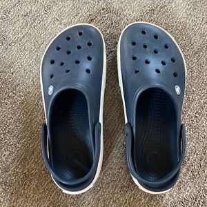 Navy Blue and White Crocs - size 8M and 10W